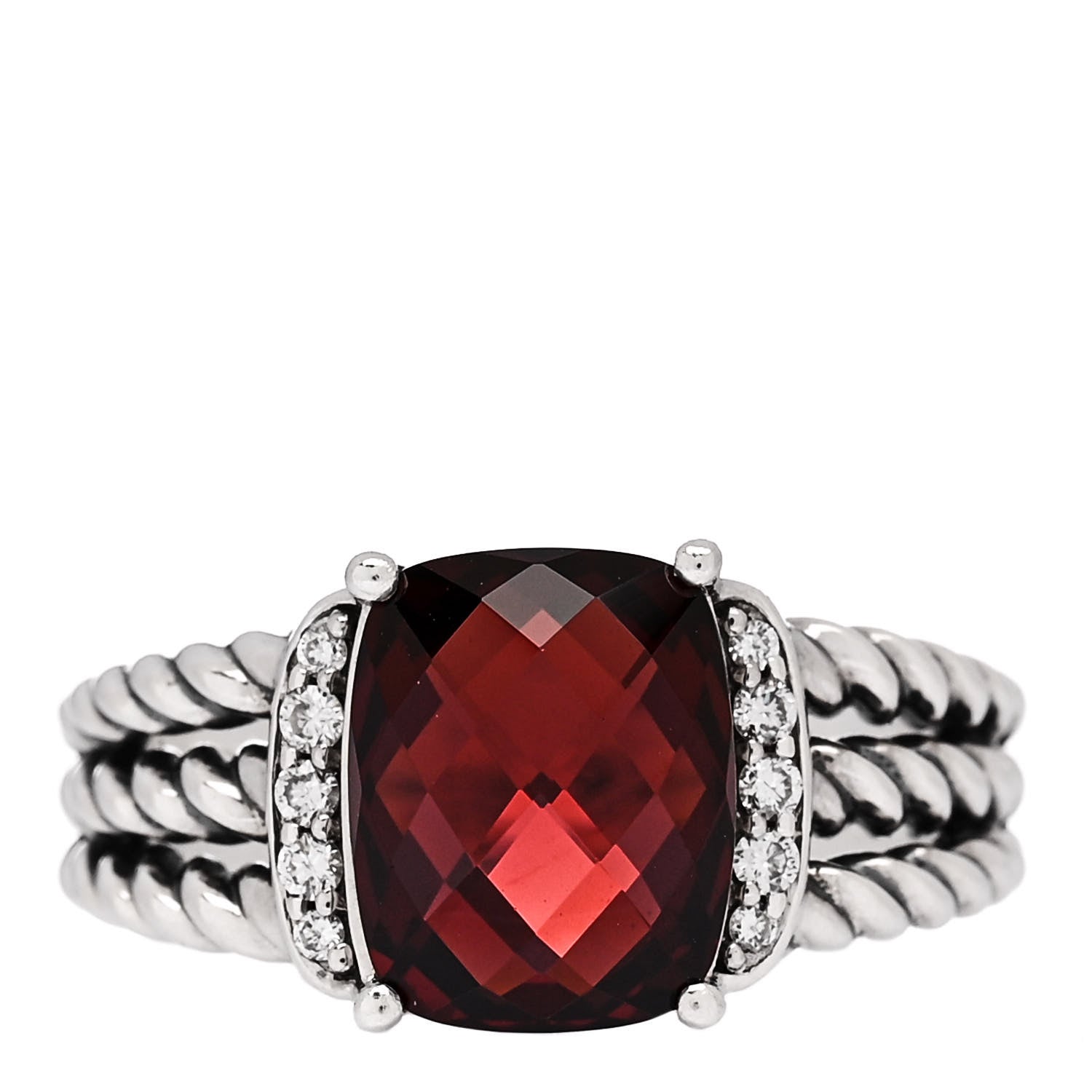 David Yurman Sterling Silver Diamond Garnet 10mm Petite Wheaton Ring 54 6.75 1 of 5