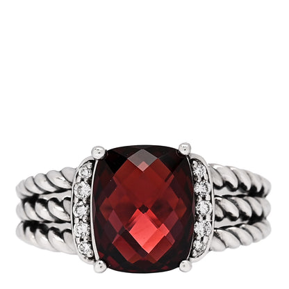 David Yurman Sterling Silver Diamond Garnet 10mm Petite Wheaton Ring 54 6.75 1 of 5
