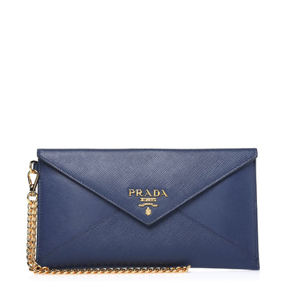 Prada Saffiano City Calf Clutch With Chain Bluette 1 of 15