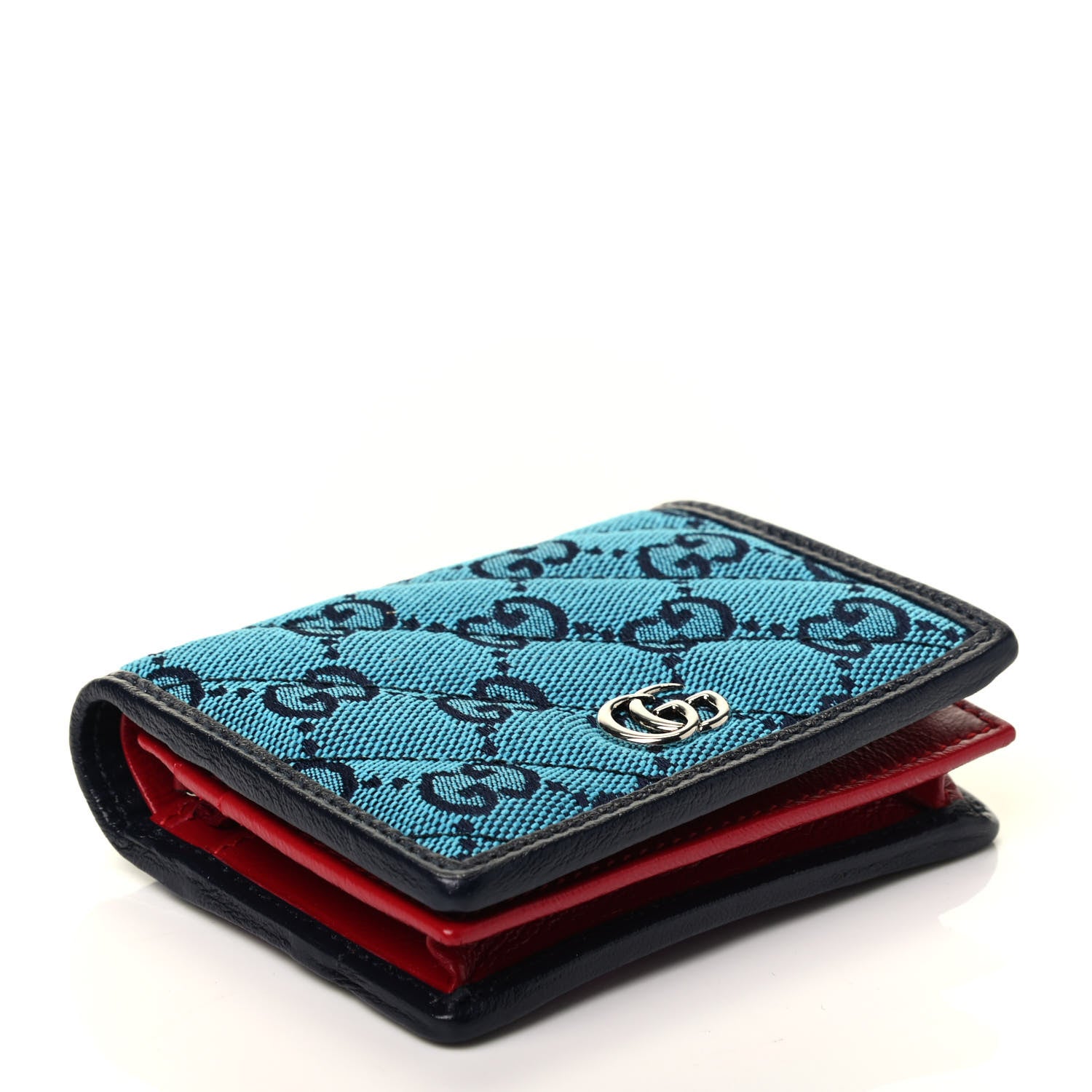Gucci Monogram Multicolor Matelasse Diagonal GG Marmont Card Case Wallet Light Blue Pink Blue Hibiscus Red 4 of 7