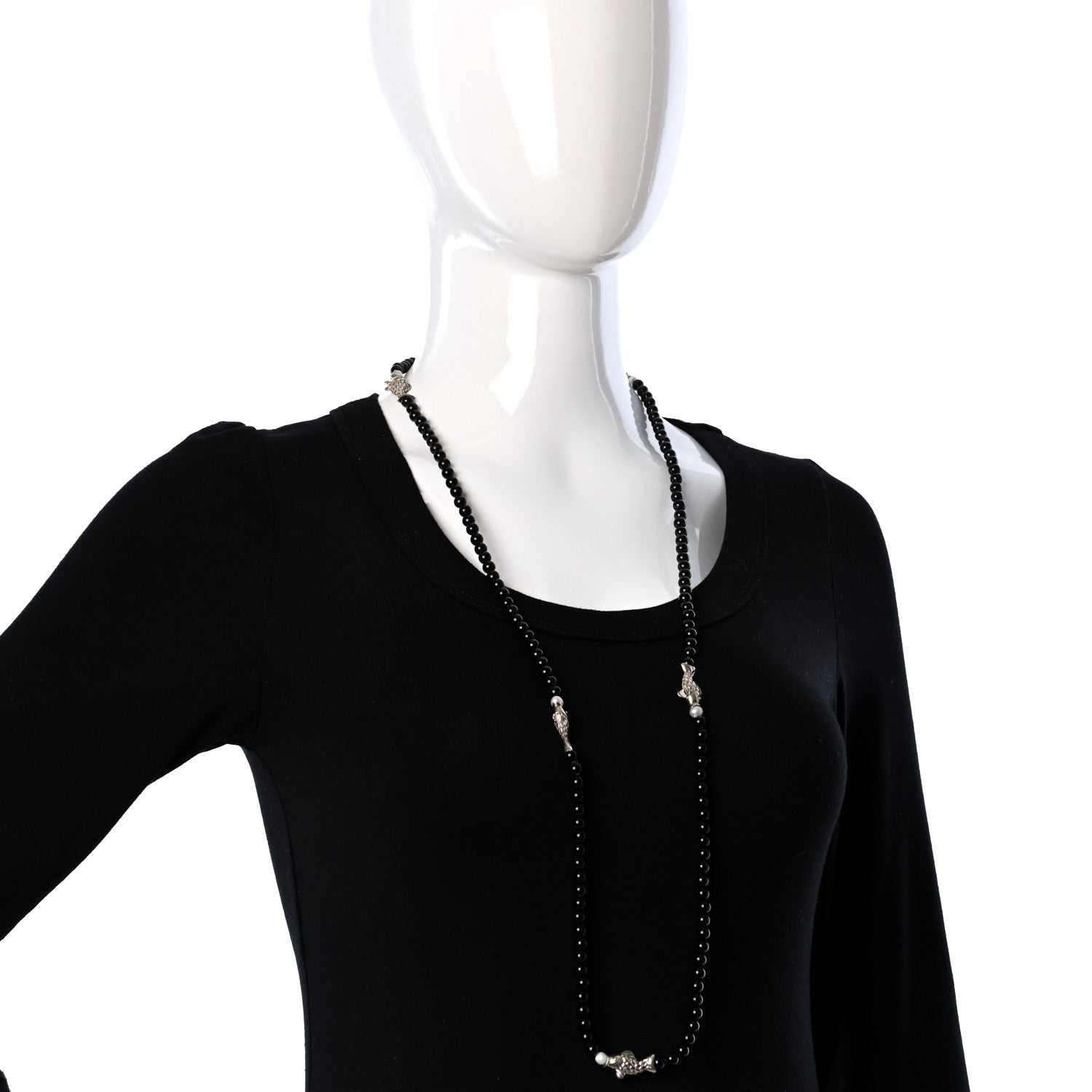 Tiffany 18K Yellow Gold Black Onyx Pearl Fish Bead Necklace 3 of 4
