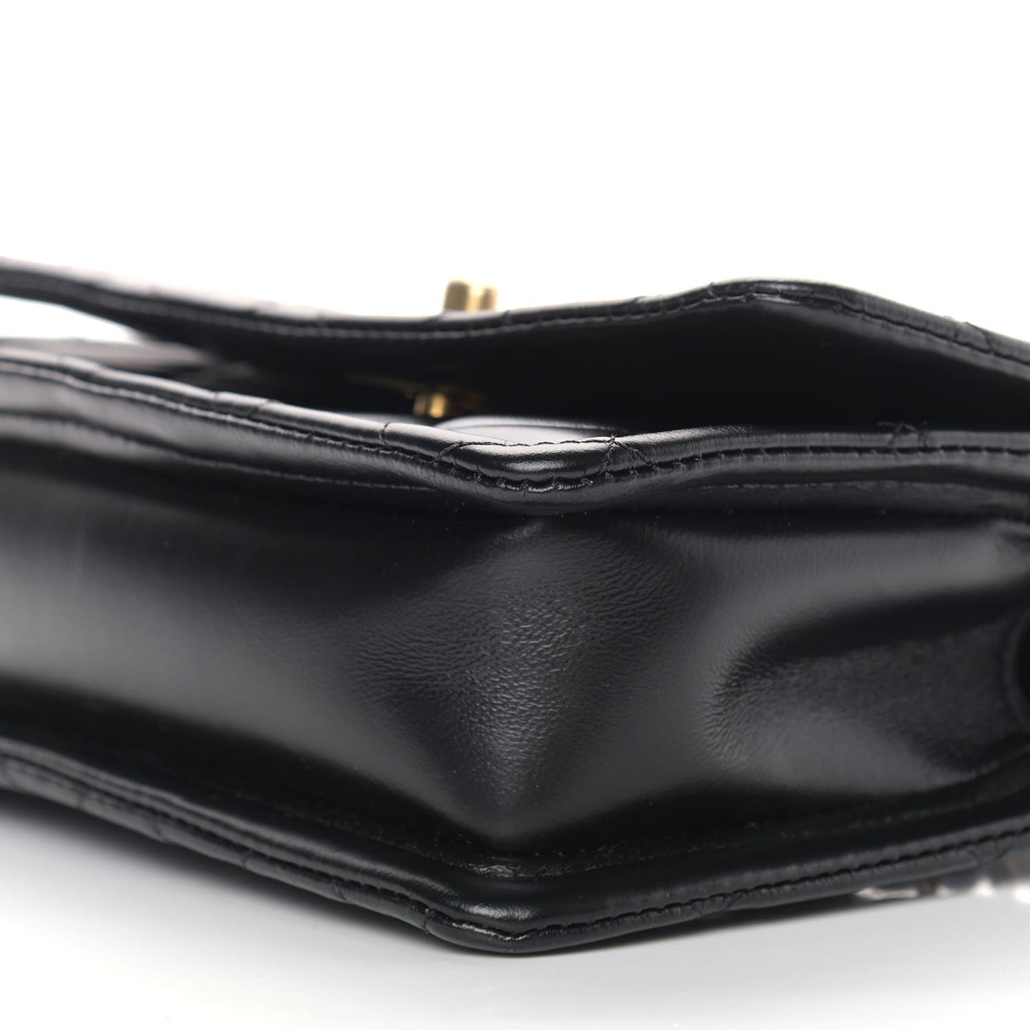 Shiny Lambskin Quilted Mini Flap Black