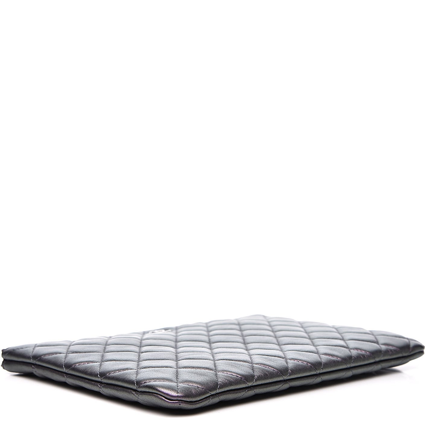 Metallic Lambskin Quilted Medium Cosmetic Case Purple