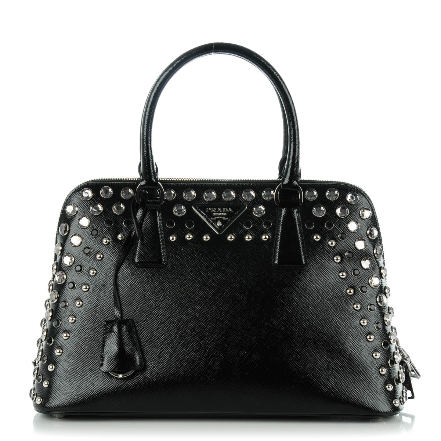 Saffiano Vernice Crystal Pyramid Bag Black