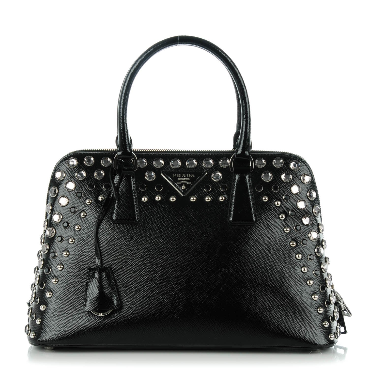 Prada Saffiano Vernice Crystal Pyramid Bag Black 1 of 8