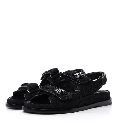 Chanel Fabric Velcro Dad Sandals 38 Black 3 of 11