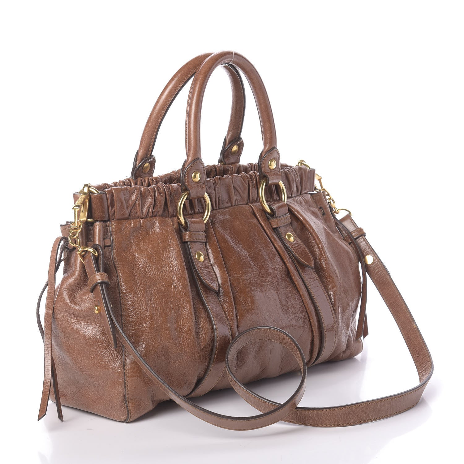 Miu Miu Vitello Lux Gathered Tote Palissandro 3 of 9