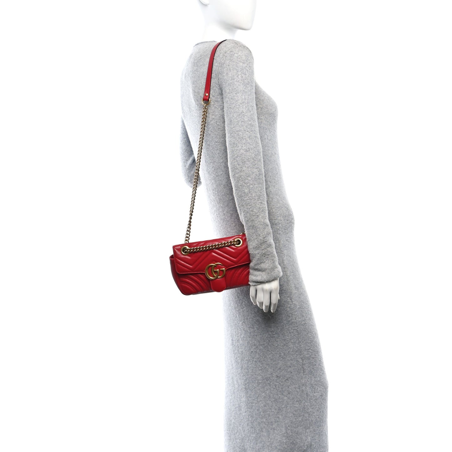 Calfskin Matelasse Mini GG Marmont Shoulder Bag Hibiscus Red