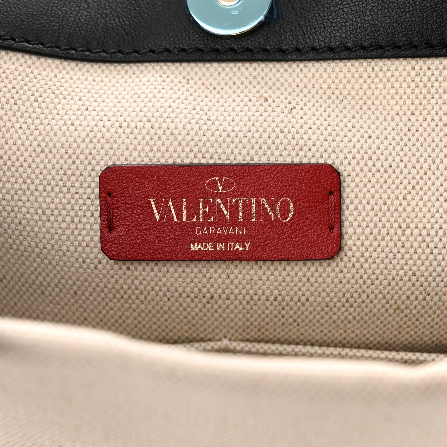 Valentino Garavani Canvas Calfskin VLTN Print Small Rockstud Tote Naturale Black 6 of 9