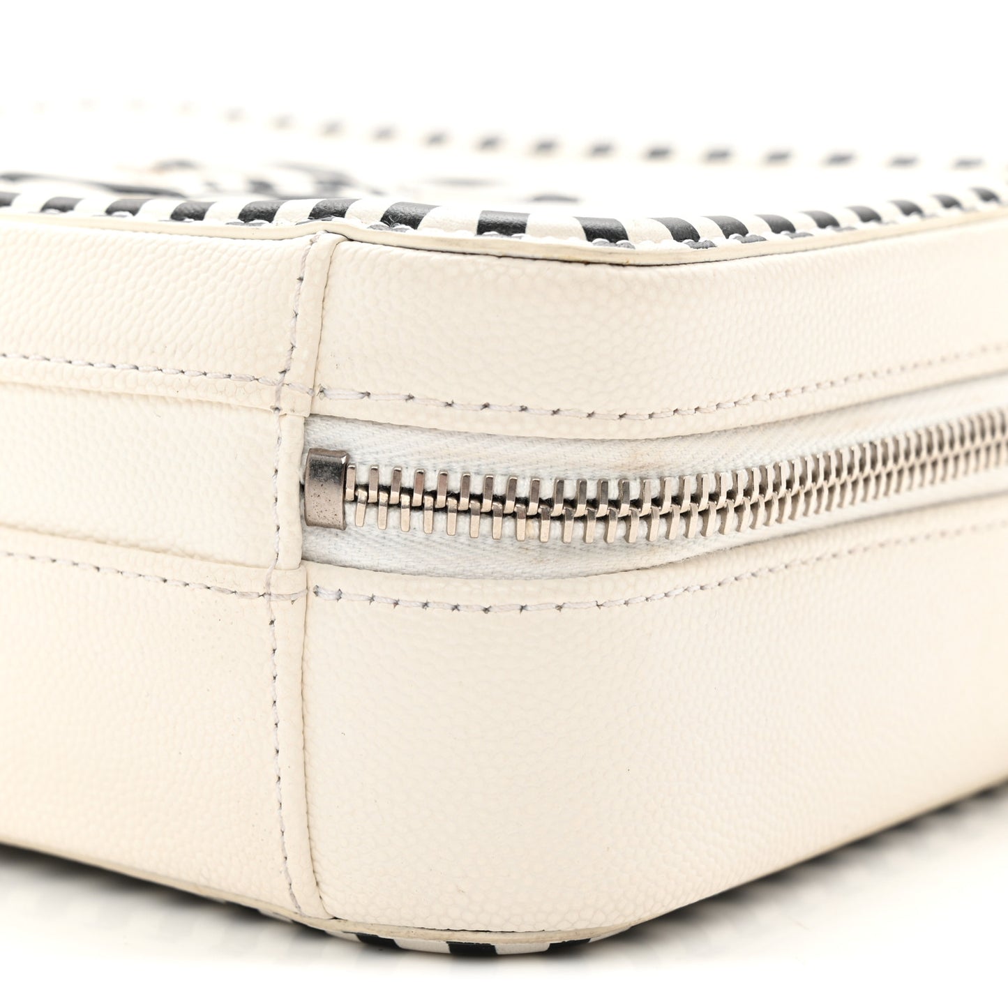 Caviar Quilted Striped Small CC Filigree Vanity Case White Black