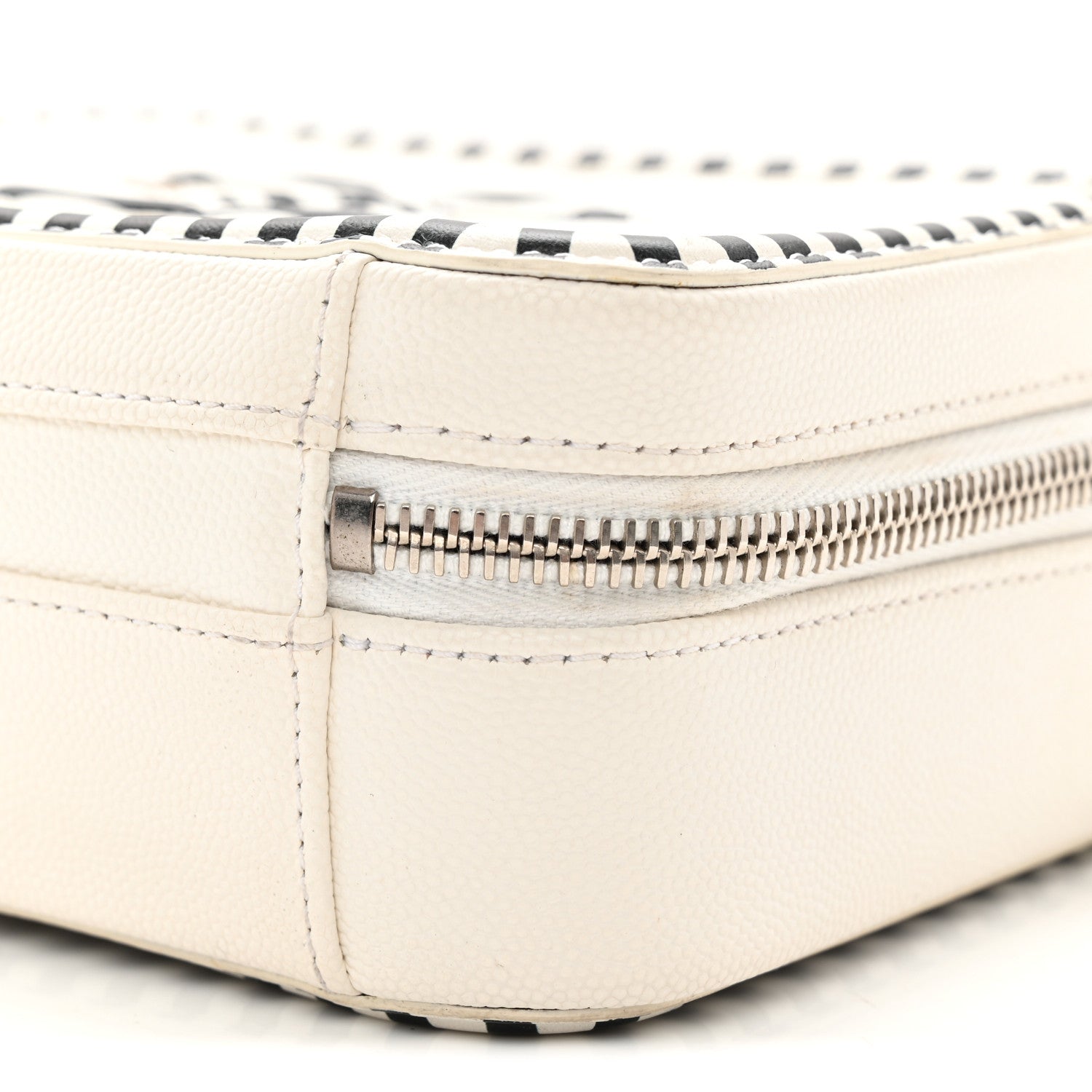 Chanel Caviar Quilted Striped Small CC Filigree Vanity Case White Black 9 of 10
