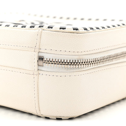 Chanel Caviar Quilted Striped Small CC Filigree Vanity Case White Black 9 of 10