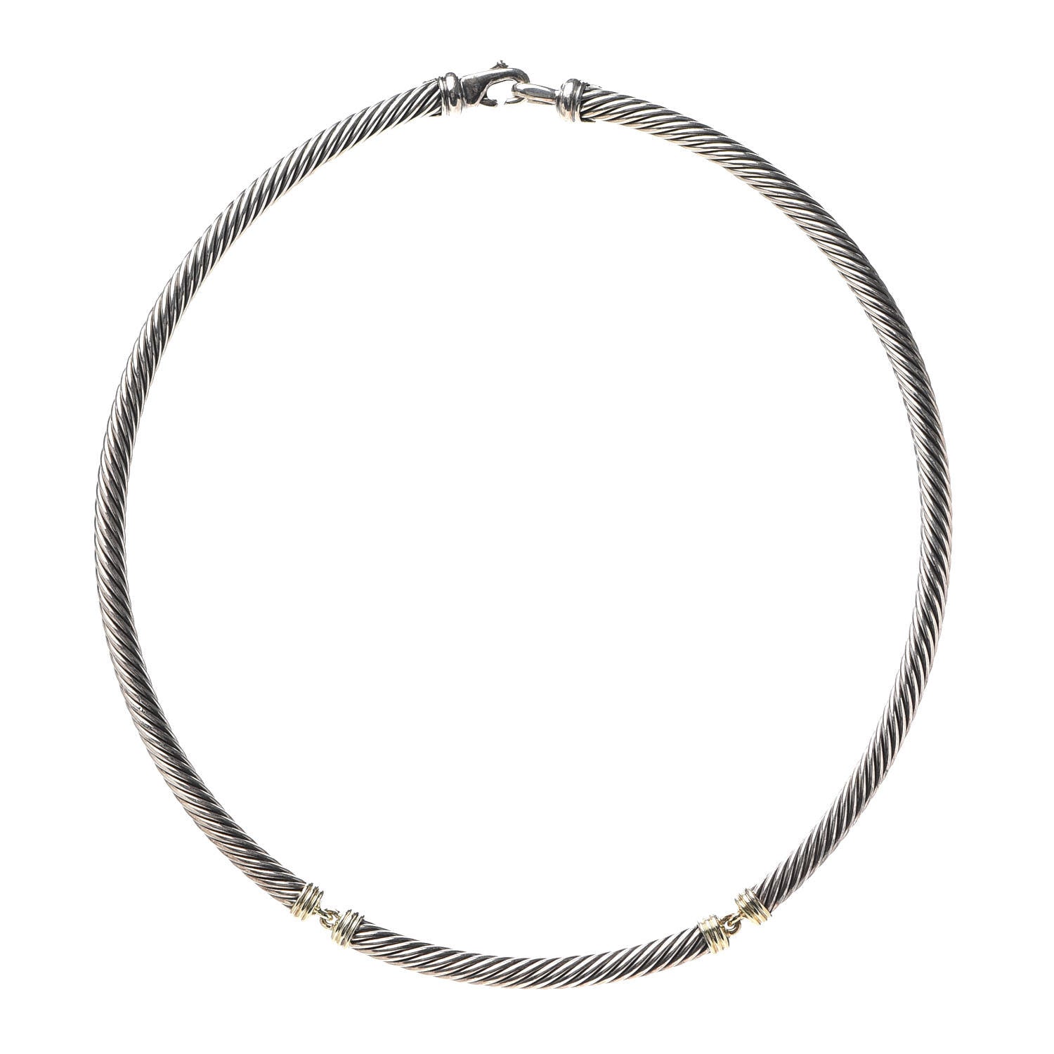 David Yurman Sterling Silver 14K Yellow Gold Cable Metro Collar Necklace 1 of 3