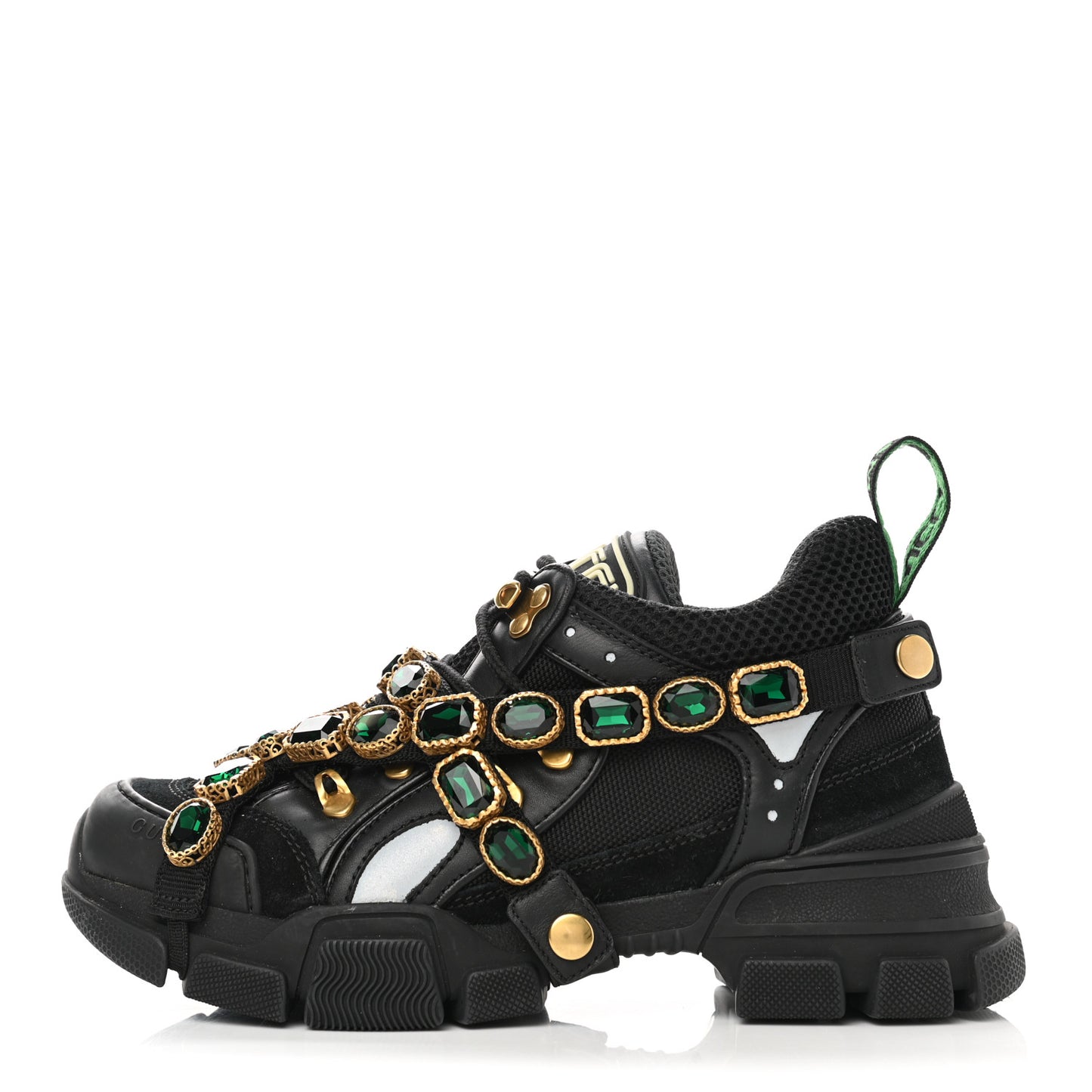 X SEGA Mesh Suede Calfskin Removable Crystals Womens Flashtrek Sneakers 37.5 Black Silver