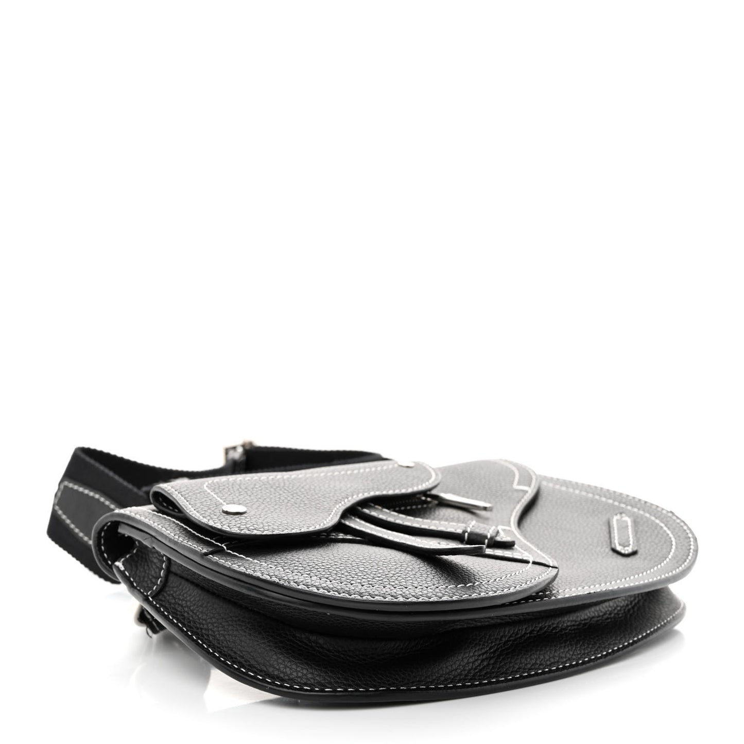 X KAWS Grained Calfskin Saddle Pouch Black
