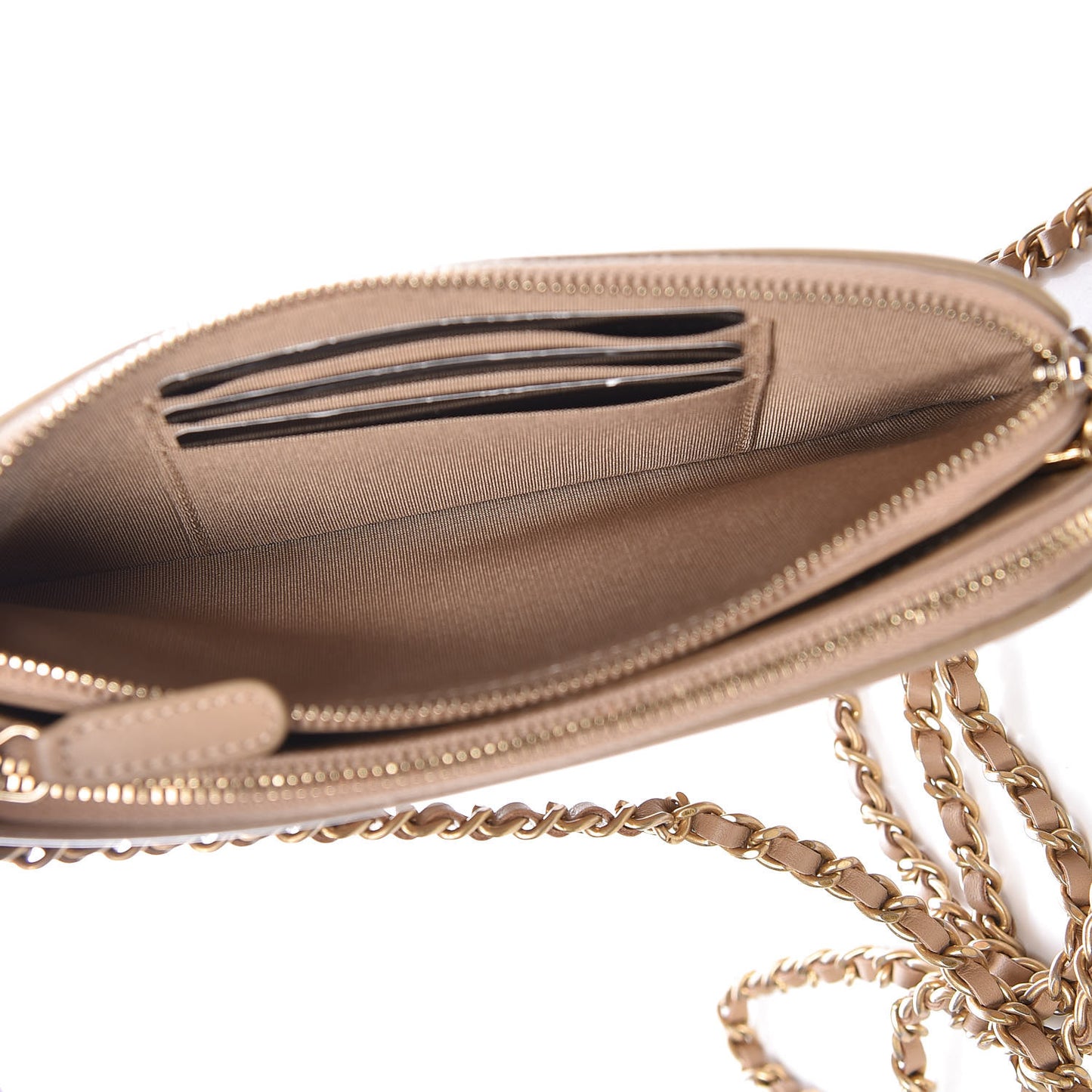 Caviar Quilted CC Filigree Clutch With Chain Beige