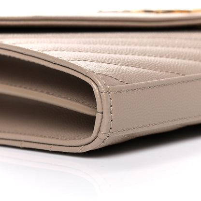 Saint Laurent Grain De Poudre Matelasse Chevron Monogram Chain Wallet Nude Powder 7 of 9