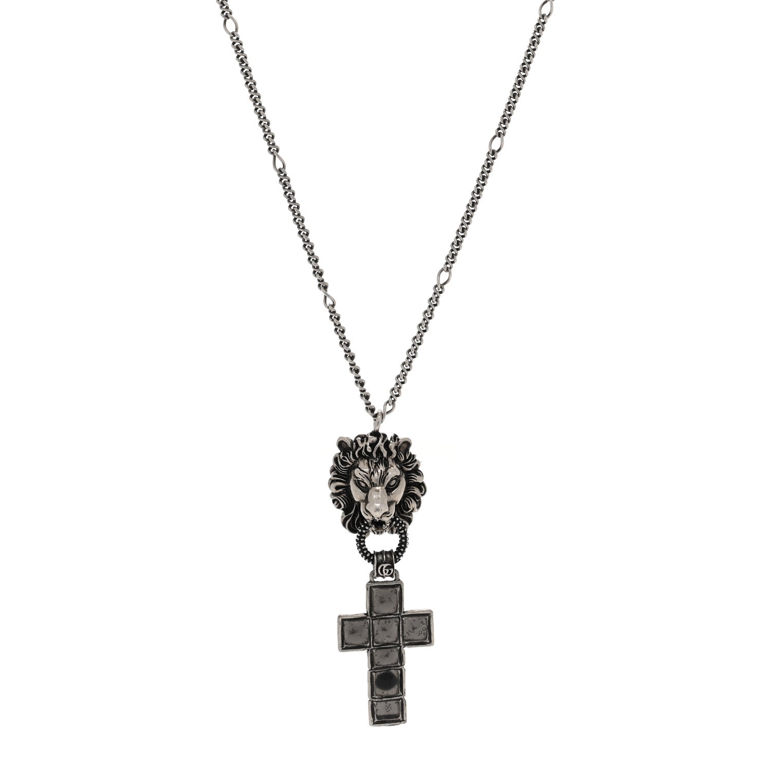 Gucci Enamel Brass Lion Head Crucifix Necklace Black 1 of 4