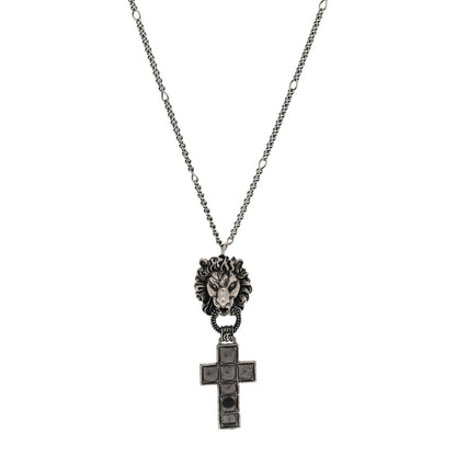 Gucci Enamel Brass Lion Head Crucifix Necklace Black 1 of 4
