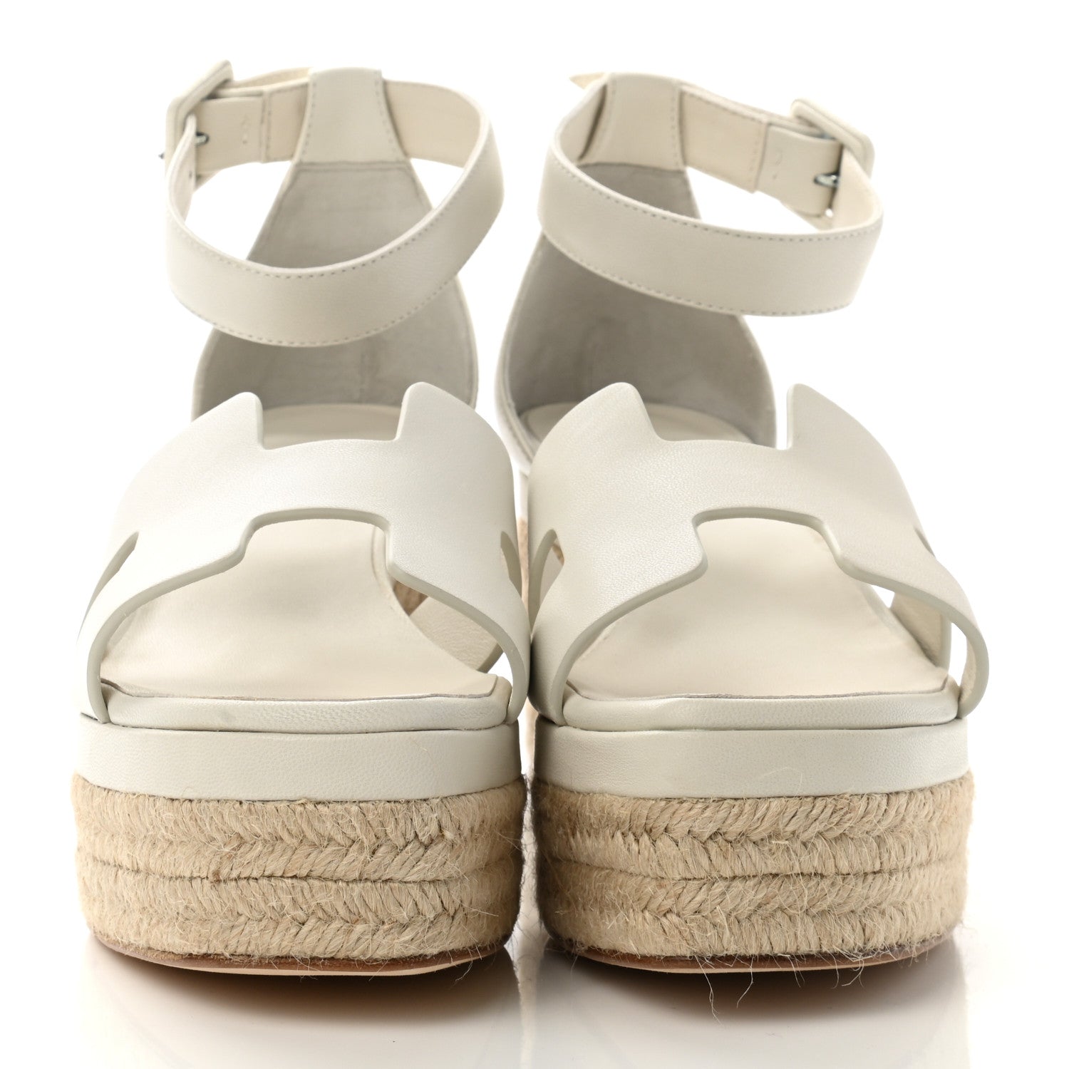 Hermes Goatskin Elda Espadrille Wedge Sandals 39 White 2 of 9