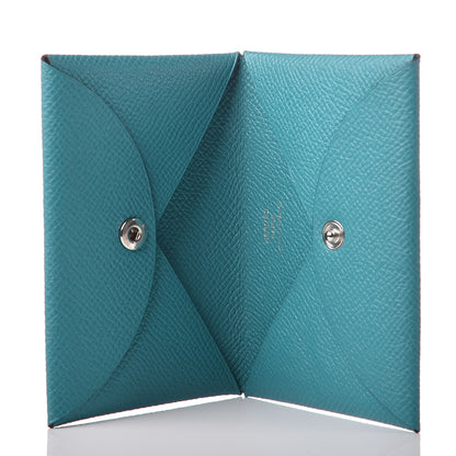 Hermes Epsom Calvi Card Case Bleu Paon 5 of 18