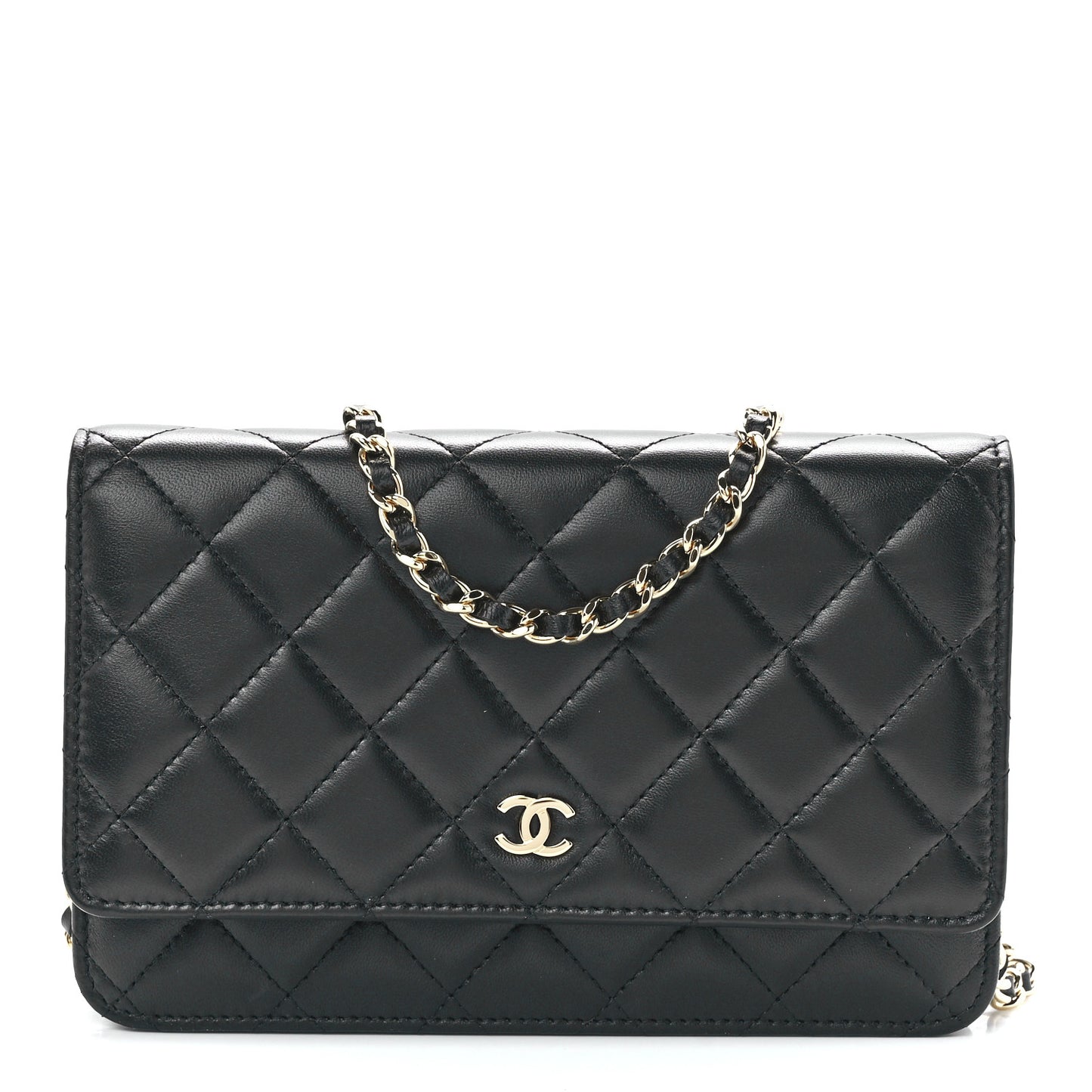 Lambskin Quilted Wallet On Chain WOC Black