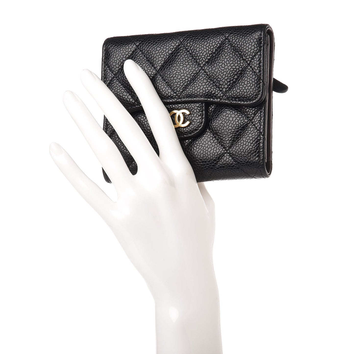 Caviar Quilted Compact Flap Wallet Black