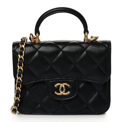Chanel Lambskin Quilted Top Handle Flap Coin Purse With Chain Black 1 of 12
