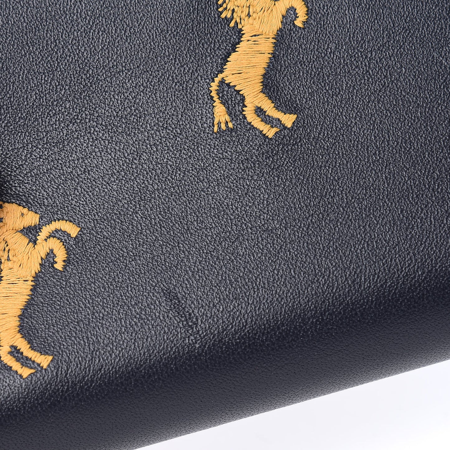 Smooth Calfskin Little Horses Embroidered Zip Around Wallet Full Blue