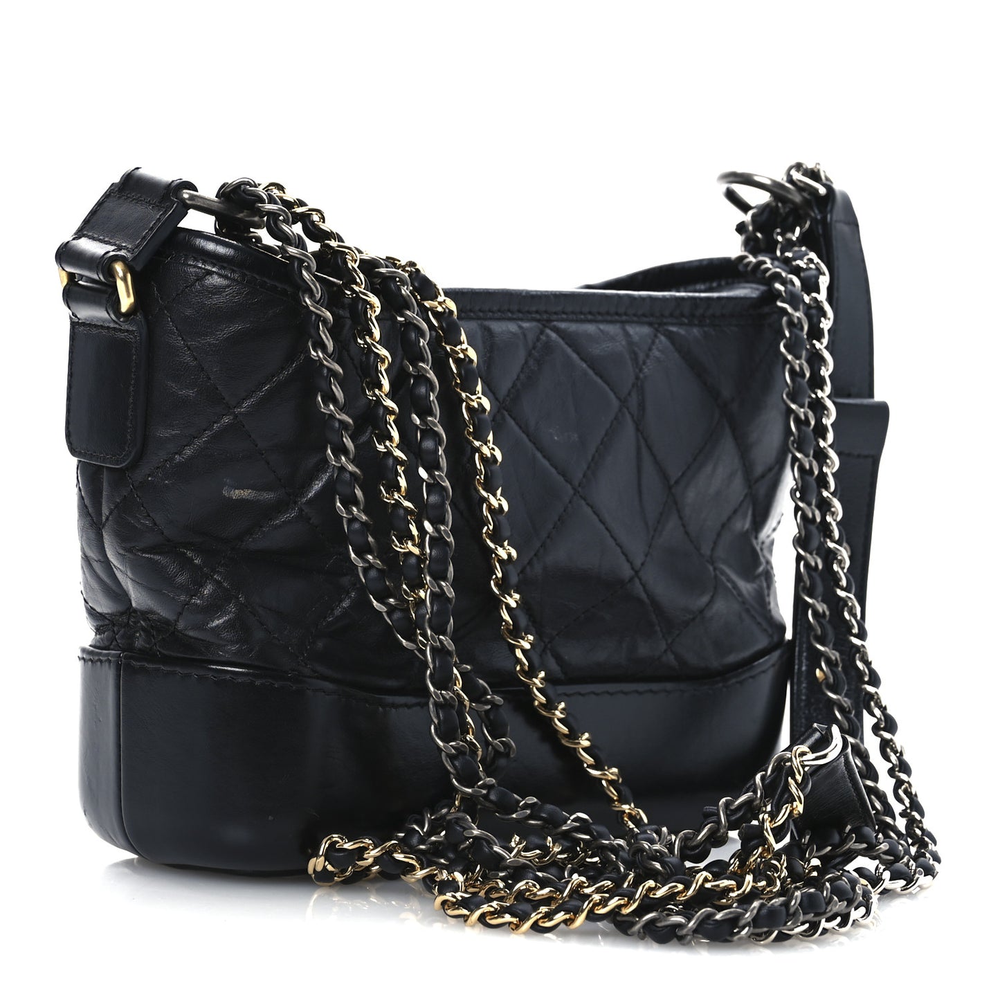 Aged Calfskin Quilted Small Gabrielle Hobo Black
