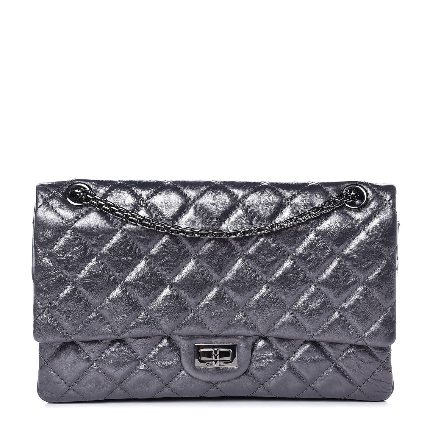 Metallic Aged Calfskin Quilted 2.55 Reissue 226 Flap Dark Silver