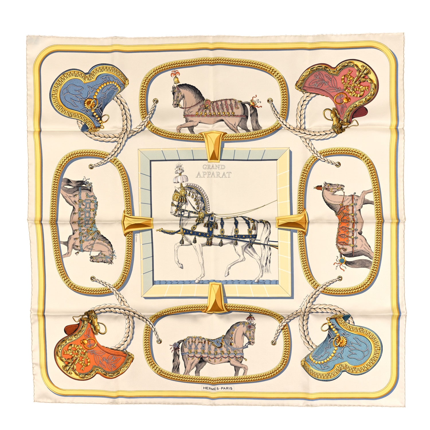 Hermes Silk Grand Apparat Forever Scarf 90 Creme Gold Multicolore 1 of 4