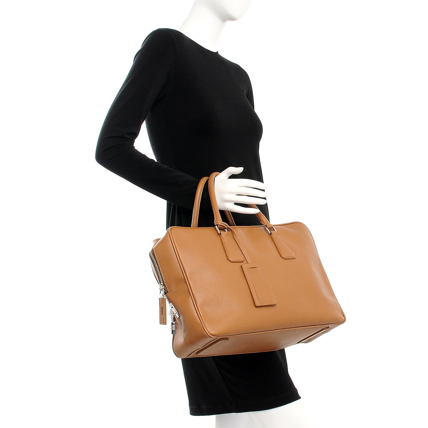 Prada Saffiano Travel Briefcase Beige 2 of 16