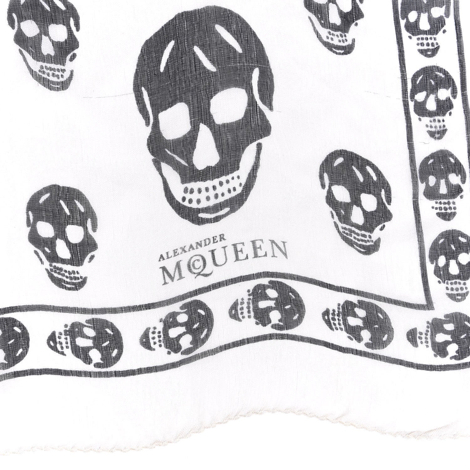 Alexander McQueen Silk Chiffon Skull Scarf Ivory Black 5 of 8