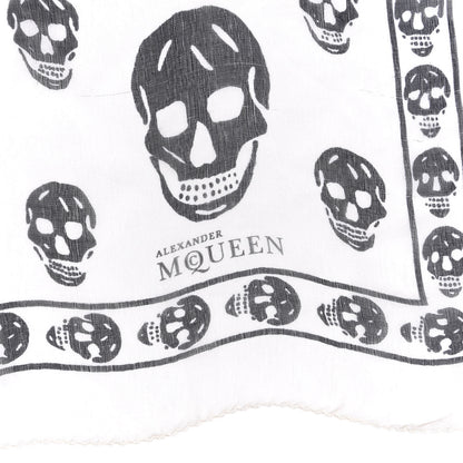 Alexander McQueen Silk Chiffon Skull Scarf Ivory Black 5 of 8