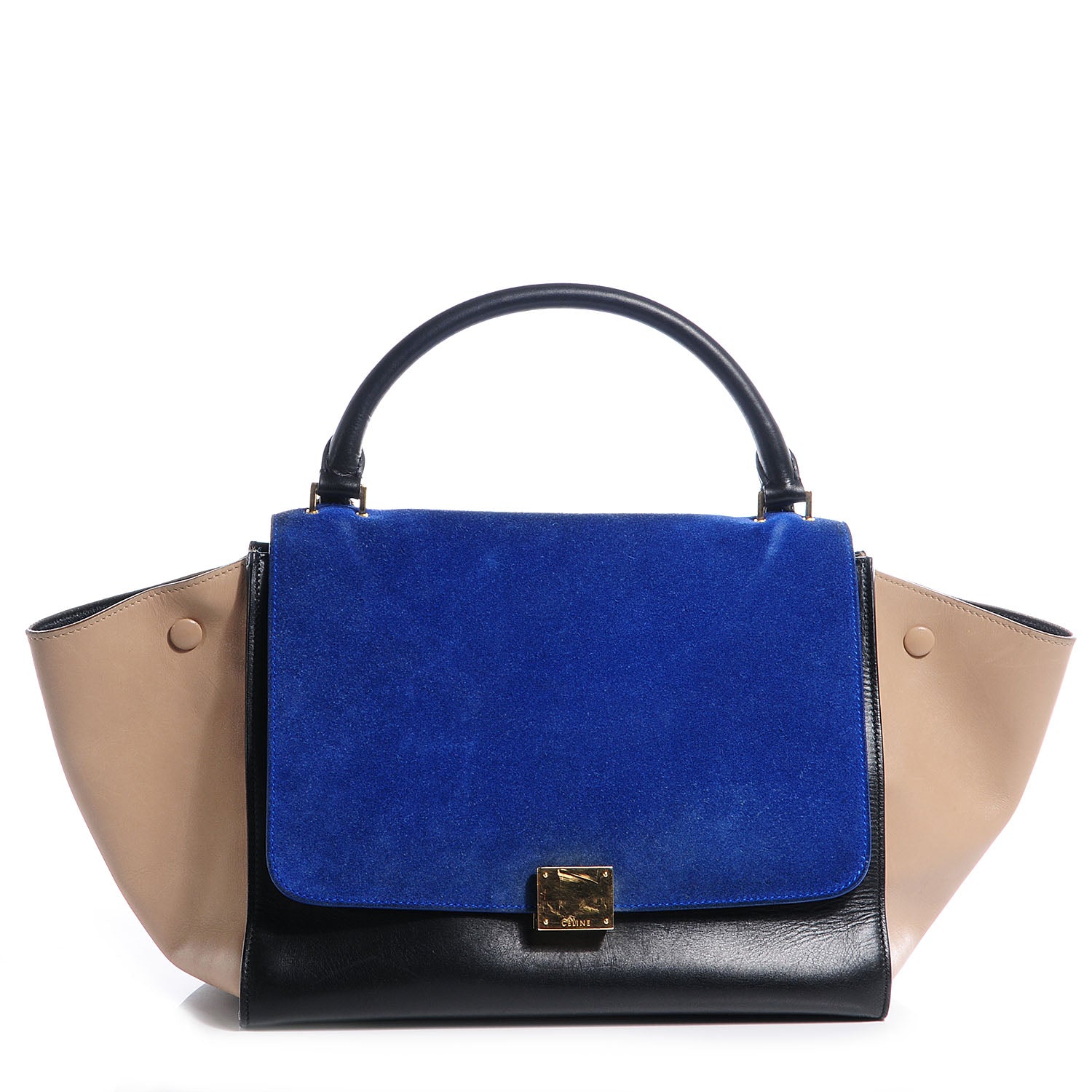 Celine Calfskin and Suede Small Trapeze Tri-Color Royal Blue 1 of 10