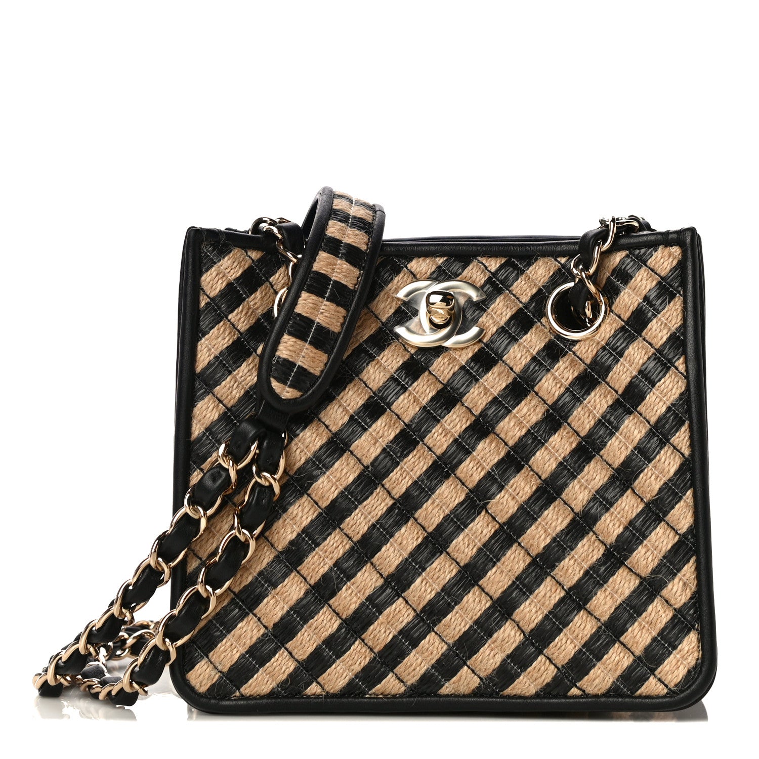 Chanel Raffia Jute Striped Urban Jungle Bucket Bag Black Beige 1 of 10