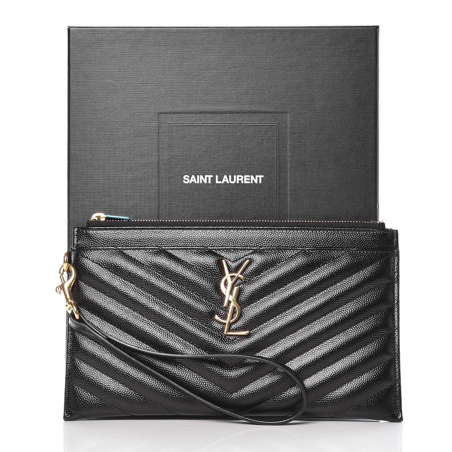 Saint Laurent Grain De Poudre Chevron Monogram Bill Pouch Black 10 of 10