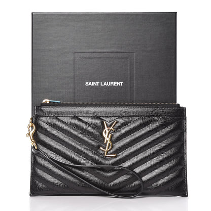 Saint Laurent Grain De Poudre Chevron Monogram Bill Pouch Black 10 of 10