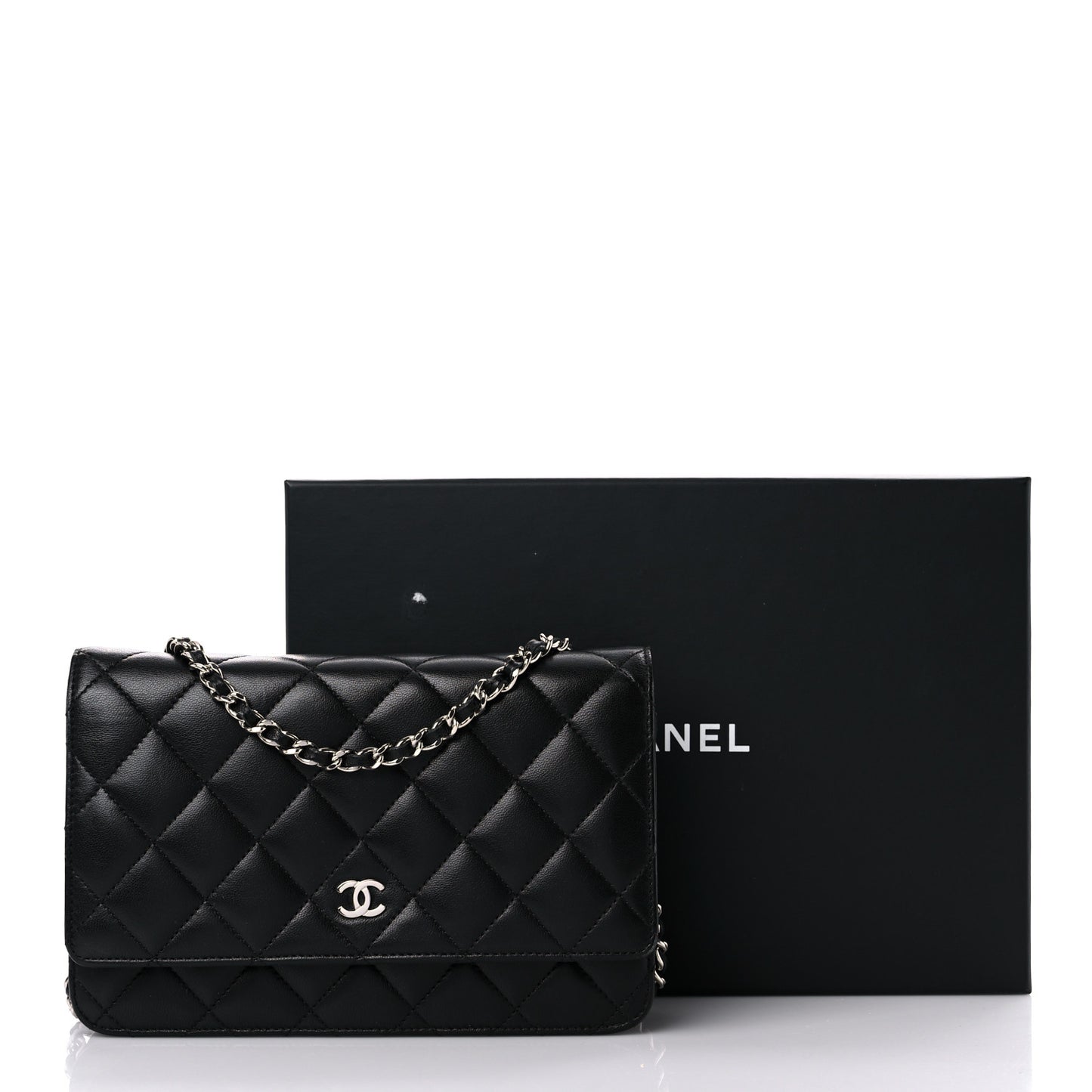 Lambskin Quilted Wallet On Chain WOC Black