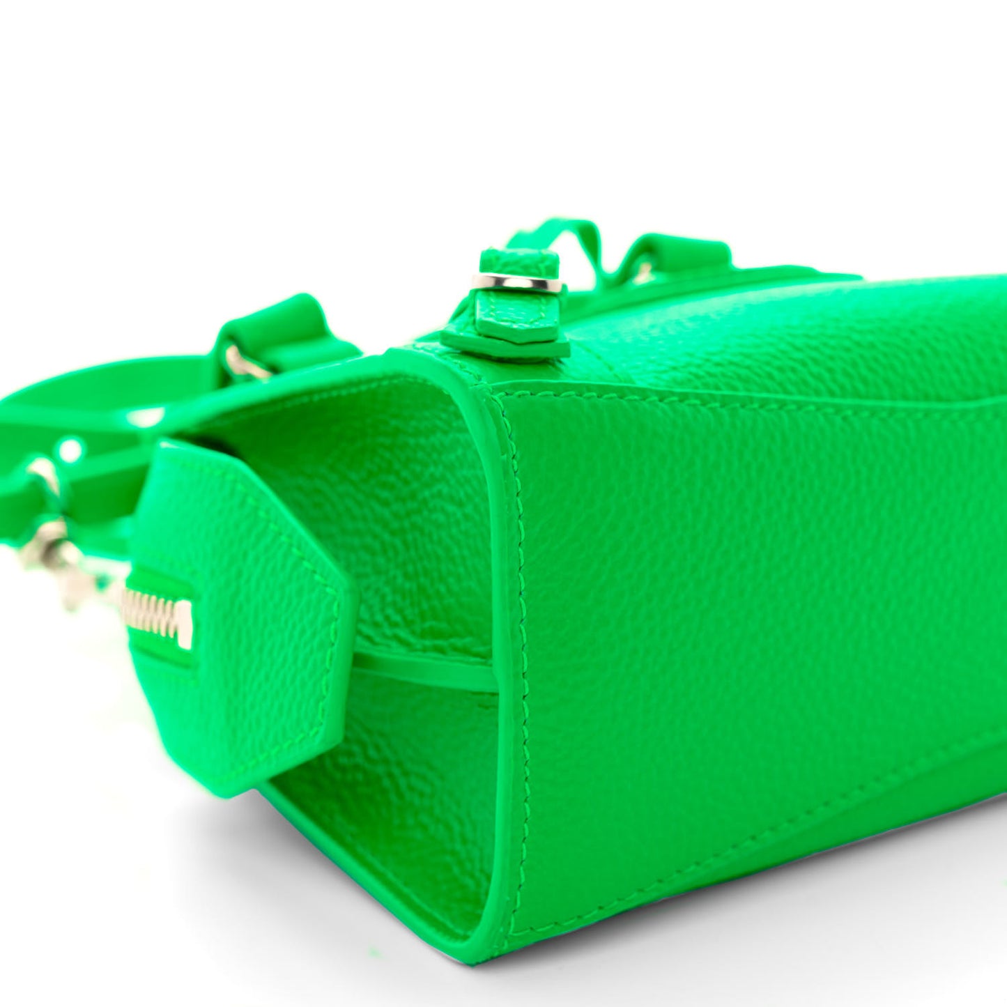 Grained Calfskin Neo Classic Silver Hardware Nano City Crossbody Fluo Green