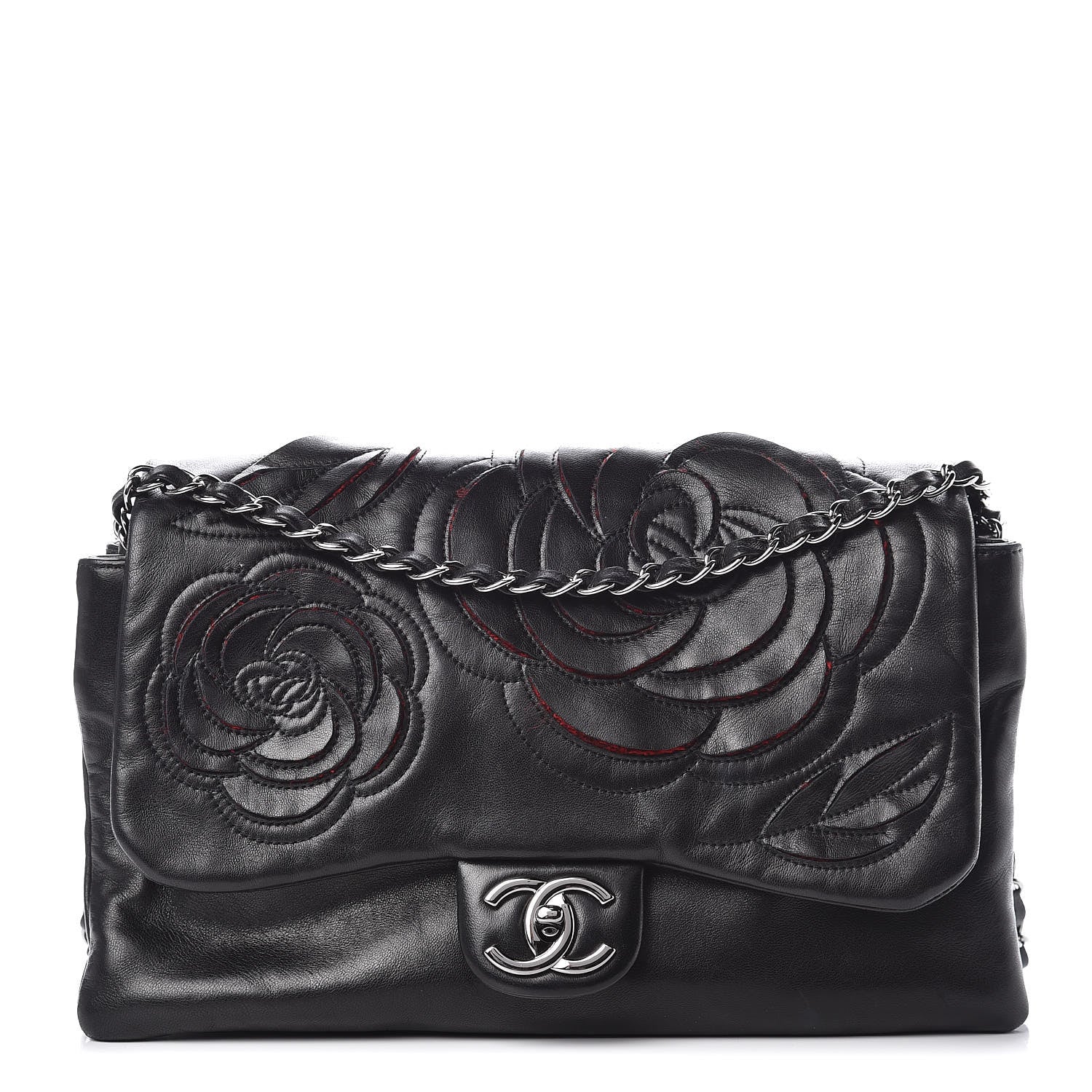 Chanel Lambskin Tweed Large Camellia Petals Flap Black 1 of 19