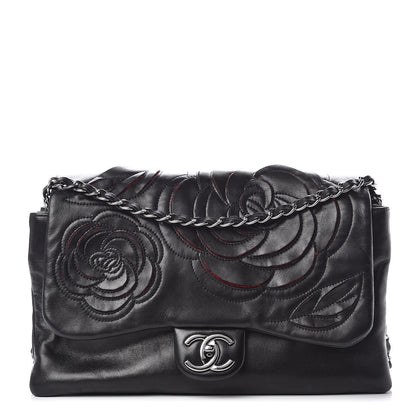 Chanel Lambskin Tweed Large Camellia Petals Flap Black 1 of 19