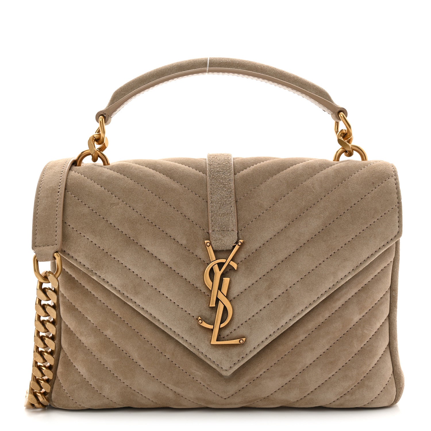 Saint Laurent Suede Matelasse Chevron Monogram Medium College Bag Matte Gold 1 of 10