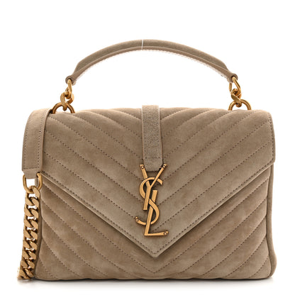 Saint Laurent Suede Matelasse Chevron Monogram Medium College Bag Matte Gold 1 of 10