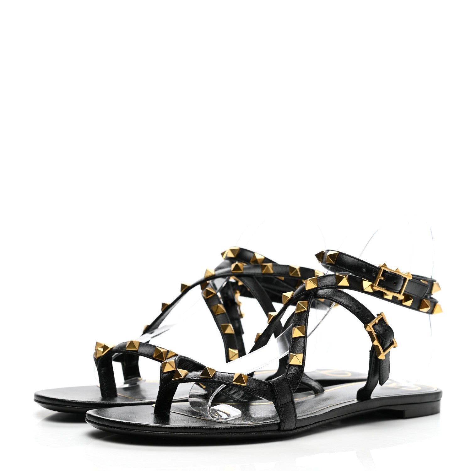 Valentino Garavani Nappa Rockstud Flair Ankle Wrap Flat Sandals 39 Black 3 of 7