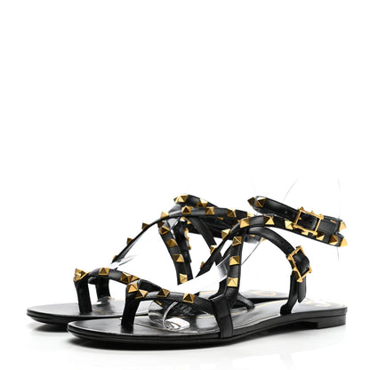 Valentino Garavani Nappa Rockstud Flair Ankle Wrap Flat Sandals 39 Black 3 of 7