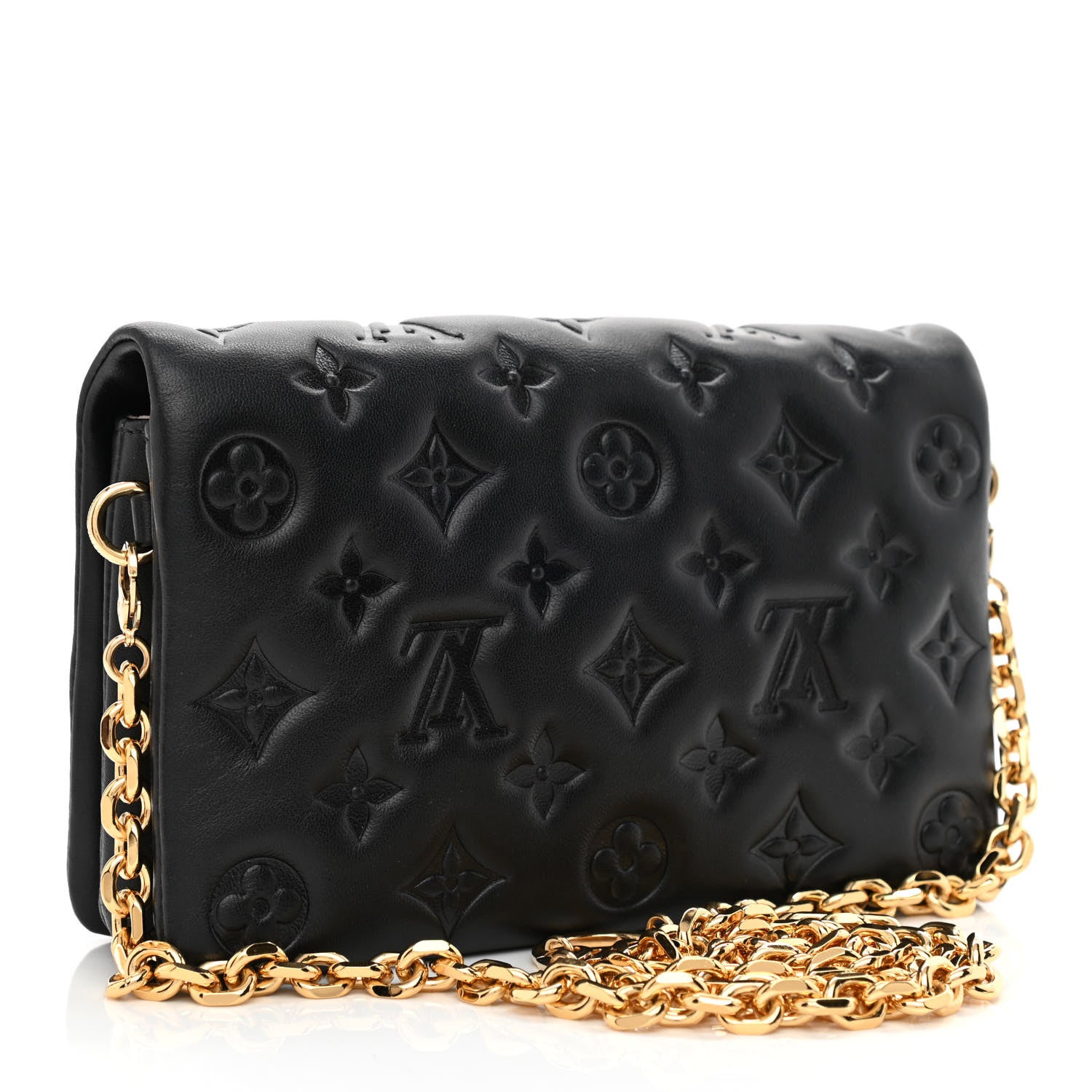 Louis Vuitton Lambskin Embossed Monogram Pochette Coussin Black 3 of 10