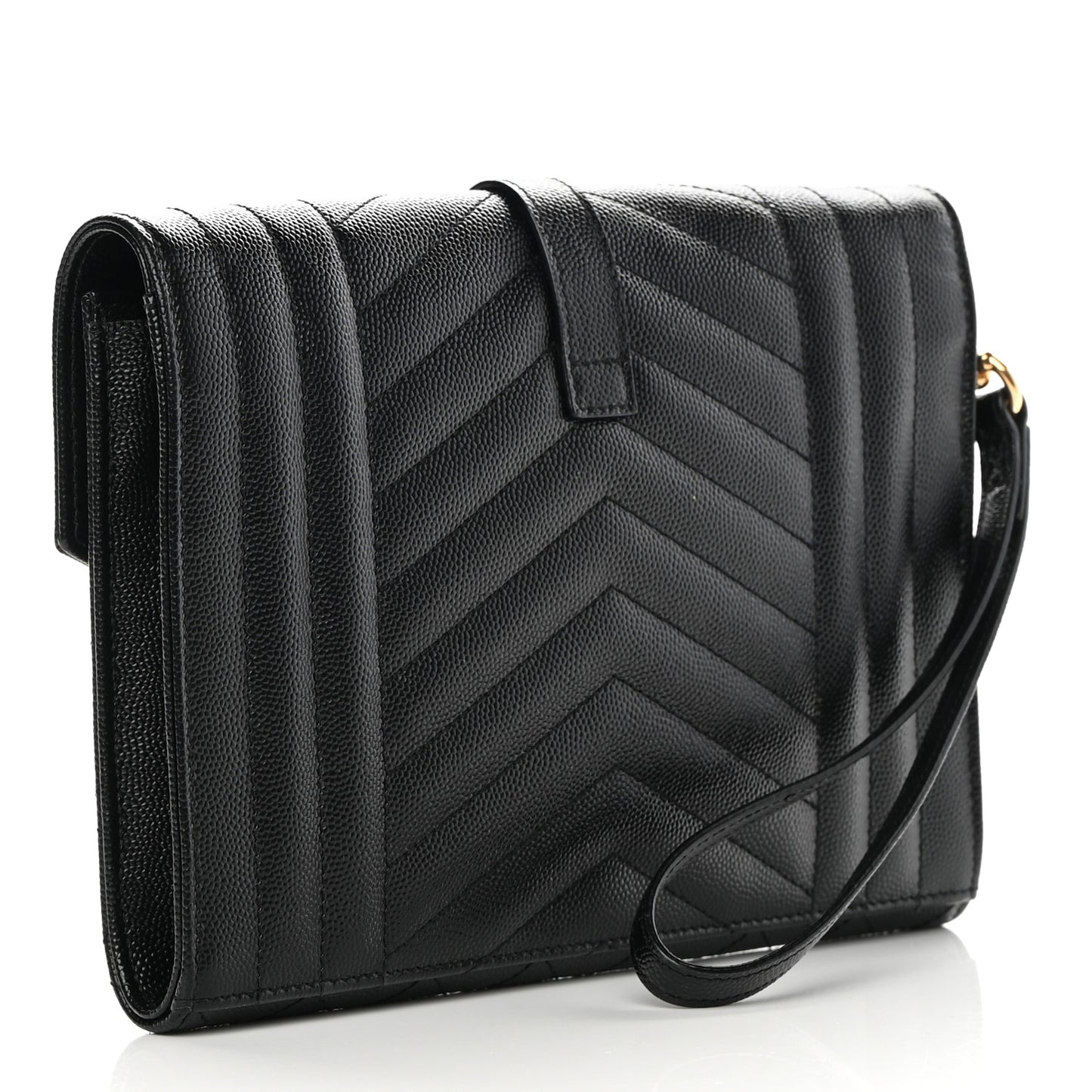 Grain De Poudre Textured Mixed Matelasse Triquilt Monogram Clutch Black