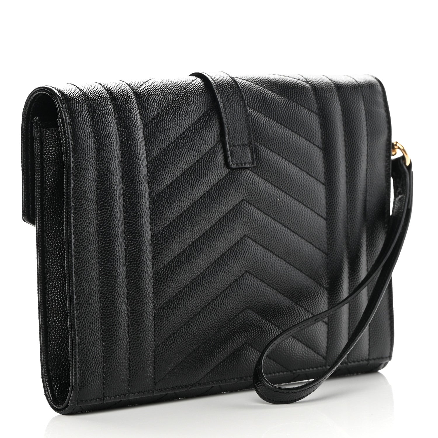 Saint Laurent Grain De Poudre Textured Mixed Matelasse Triquilt Monogram Clutch Black 3 of 9